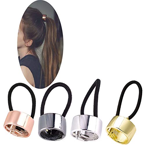 Juego de 4 gomas elásticas para el cabello con adorno metálico de aleación estilo punk gótico, para poner en coletas