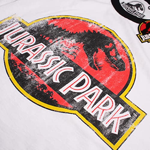 Jurassic Park Logotipo Envejecido T-Shirt, Blanco (Blanco/Negro Wbl), XL para Hombre