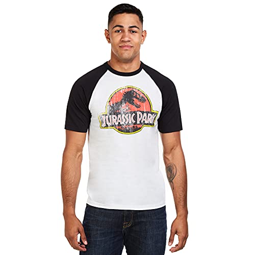 Jurassic Park Logotipo Envejecido T-Shirt, Blanco (Blanco/Negro Wbl), XL para Hombre