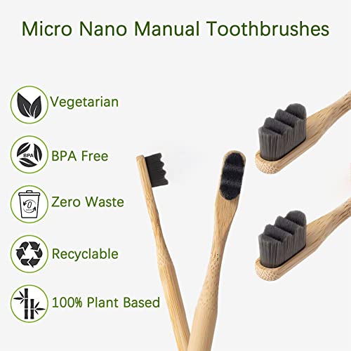 Kafeiya Nano Cepillo de Dientes de Bambú(4 Piezas),Cepillo de Dientes Nano,20.000 Cerdas Extra Suaves-100% Libre de BPA,para Encías Quebradizas Adultos Niños(Negro)