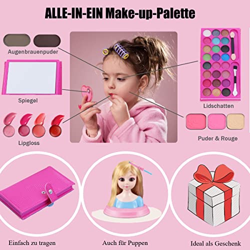 KARLOR Set de Maquillaje Infantil, Paleta de Maquillaje, Set de Maquillaje Real, Lavable, Seguro, no tóxico, cosmético para niños, niñas a Partir de 4 años, Juego de rol de Princesas Navidad