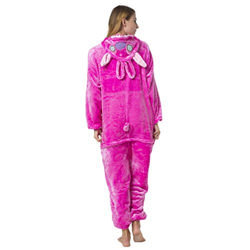 Katara 1744 - Kigurumi Pijamas Disfraz de Animal - Traje de Noche con Capucha - Adultos Unisexo - Stitch Ángel Rosa, L