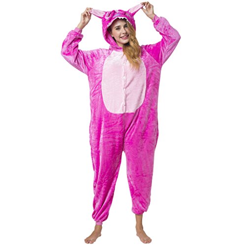 Katara 1744 - Kigurumi Pijamas Disfraz de Animal - Traje de Noche con Capucha - Adultos Unisexo - Stitch Ángel Rosa, L