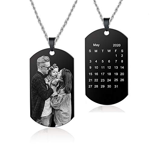 kaululu Collar Hombre Mujer con Foto Personalizable Collar Nombre Grabada Joyería Personalizada con Nombre de Pareja con Cadena de 24"(60 cm)(Plata/Azul/Negro) (Black #1)