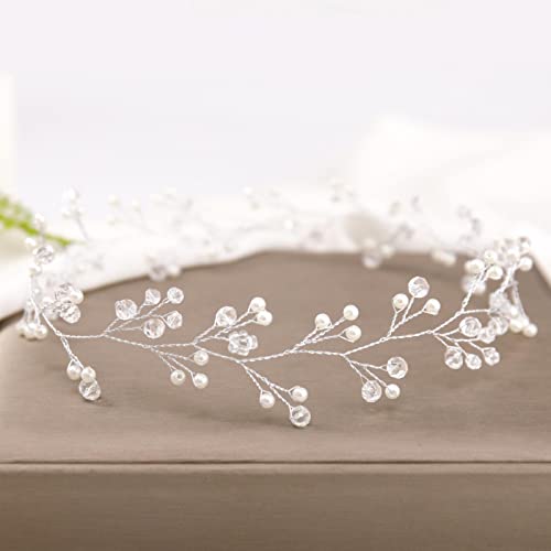 KDFN Accesorios para el Cabello de la Boda Tocado de la Perla Color de Plata Cristal Baroque Cristal DIEADA Nombres Tiara Hecho a Mano Joyería de Pelo Damas Tiara-Silver