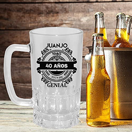 Kembilove Jarra de Cerveza Personalizada y grabada con el nombre – Regalos Originales para Cumpleaños – Con Frase 40 Años siendo Genial