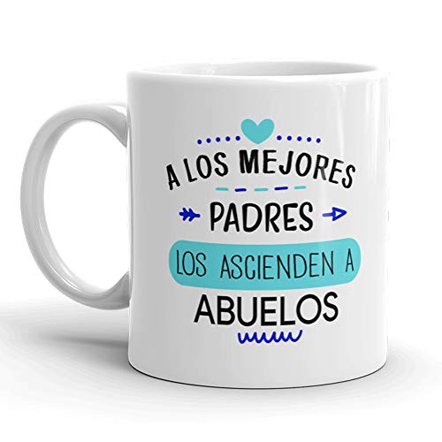 Kembilove Taza regalo día del padre – Tazas Desayuno para Abuelo con Mensaje A los mejores padres los ascienden a abuelos – Tazas originales – Regalo para abuelos