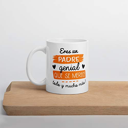 Kembilove Taza regalo día del padre – Tazas Desayuno para Papá con Mensaje Eres un Padre genial que se merece todo y mucho más – Tazas originales – Regalo para padres