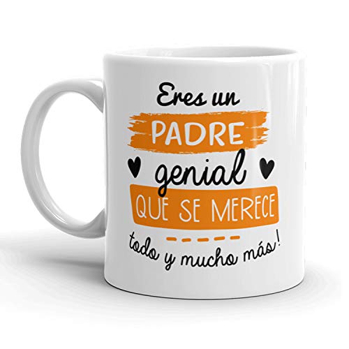 Kembilove Taza regalo día del padre – Tazas Desayuno para Papá con Mensaje Eres un Padre genial que se merece todo y mucho más – Tazas originales – Regalo para padres