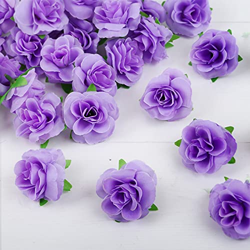 Kesote 50 piezas de 1,6 pulgadas pequeñas flores de seda rosas artificiales DIY Centro de bodas nupcial ducha fiesta decoración del hogar púrpura