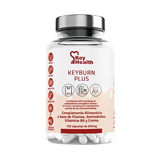 Key Health | Quemagrasas Potente KeyBurn | Complemento Alimenticio Termogénico para Adelgazar con L-Carnitina Guaraná Cafeína Te verde Vitamina B6 | 120 cápsulas | 2 Cápsulas al Día | Fat Burner