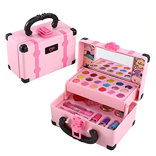 Kit de maquillaje para niños de 30 piezas para niña, juego de maquillaje lavable real, juguete cosmético con estuche de transporte, juego de belleza, regalo de cumpleaños para niñas de 4 a 8 Huaxingda