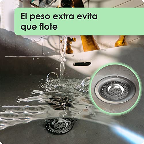 Kitchen Helpis® Filtro de Fregadero de Acero Inoxidable Set de 2, 14 g Filtro de Drenaje – Muy Pesado, Colador de Drenaje, Filtro, Tapón de Fregadero, Colador de la Trampa de Pelo, Tamiz de desagüe