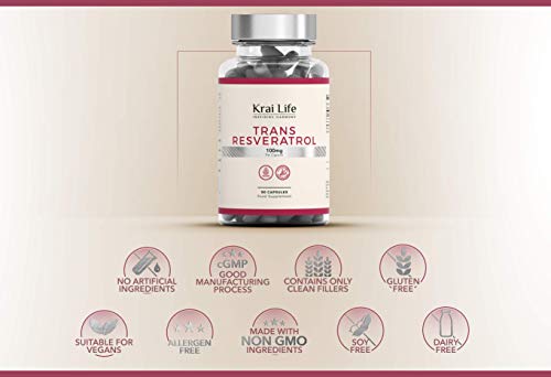 KL Trans Resveratrol 100mg por Capsula | 90 Capsulas Veganas | Extracto de Alta Potencia para la Salud Cognitiva | Suplemento de Superalimentos