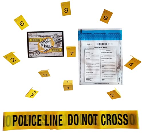 Kobe1 Police Line Do Not Cross - Cinta de barrera (6 m), bolsa de colección de evidencia (1 unidad), marcadores de evidencia fotográfica, marcos, tiendas de campaña. Tarjetas 1-10 (7 x 4 cm).