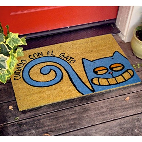 KOKO DOORMATS Felpudo Entrada casa Originales y Divertidos, Felpudo Gato Cuidado con el Gato | Felpudo Original para Entrada casa Puerta, terraza o jardín | Fibra de Coco y PVC | 40x60x1.5 cm