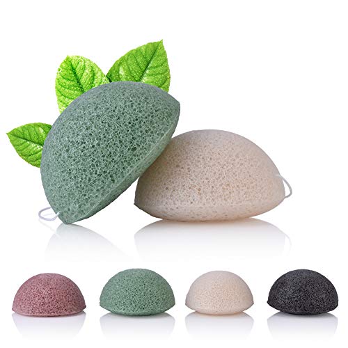 Konjac - Esponjas faciales, exfoliación suave, exfoliante natural, juego de esponjas faciales orgánicas para una limpieza facial suave y cuidado de la piel, seguras para pieles grasas, secas o mixtas