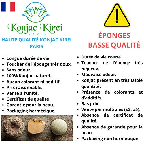 Konjac Kirei Paris - Esponja konjac limpiador facial exfoliante,para el cuidado facial de maquillaje, punto negro, 100% natural, para hombre y mujer, marca francesa (Carbón de bambú)