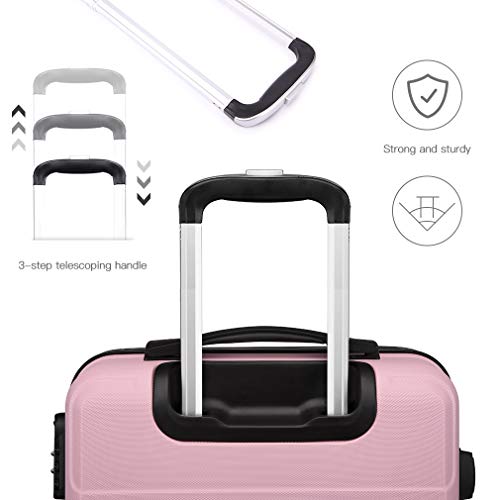 Kono 55cm Equipaje Ligero y Duradero 20 '' Equipaje de Mano Equipaje 4 Ruedas Giratorias Maleta con Cerradura TSA (Rosa)