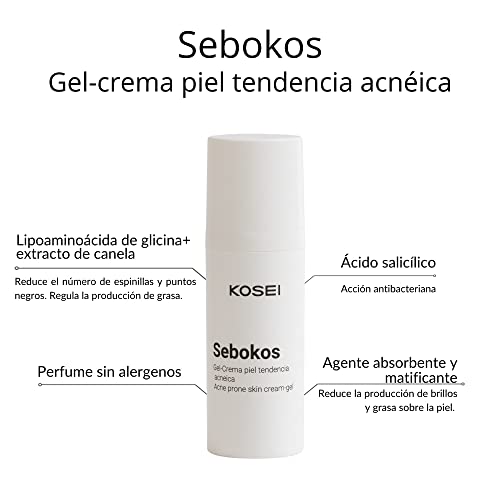 Kosei - Sebokos Gel/Crema para Pieles con Acné - 50 ml - Tratamiento para el Acné - Ideal para Pieles Grasas - Reduce Brillos, Puntos Negros y Rojeces - Sin Aceites - Unisex - Vegano