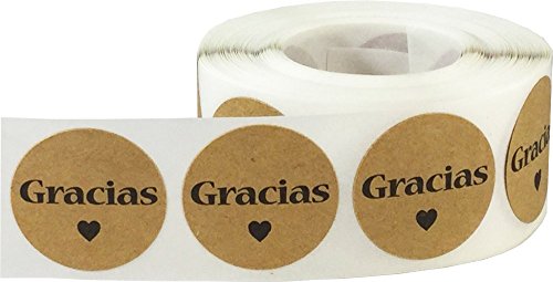 Kraft Natural Marrón Gracias Pegatinas, 25 mm 1 Pulgadas Etiquetas Circulares 500 Paquete