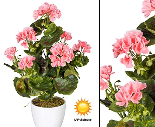 kunstpflanzen-discount.com - Geranio Artificial con Flores Rosas y Resistentes a los Rayos UV (40 cm)