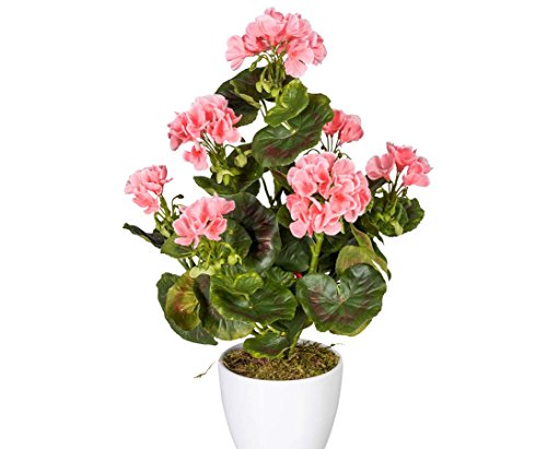 kunstpflanzen-discount.com - Geranio Artificial con Flores Rosas y Resistentes a los Rayos UV (40 cm)