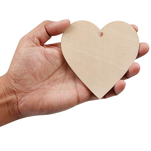 Kurtzy Pack de 50 Corazones Madera con 10m Cordel Natural – 10x0cm Adornos Corazon sin Acabado con Agujero – Adorno Bodas Decoracion Fiestas, Aniversarios, Regalos Personalizados, Manualidades Madera