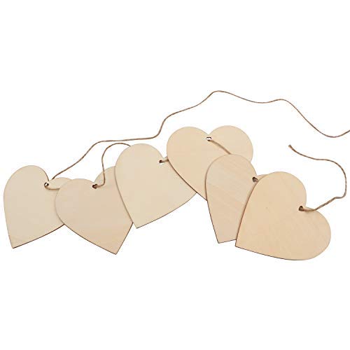 Kurtzy Pack de 50 Corazones Madera con 10m Cordel Natural – 10x0cm Adornos Corazon sin Acabado con Agujero – Adorno Bodas Decoracion Fiestas, Aniversarios, Regalos Personalizados, Manualidades Madera