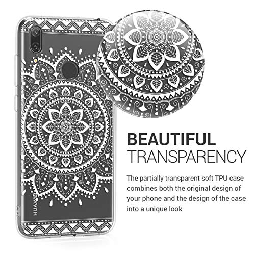 kwmobile Carcasa Compatible con Huawei Y7 (2019) / Y7 Prime (2019) - Funda Silicona TPU Flor Azteca Blanco/Transparente