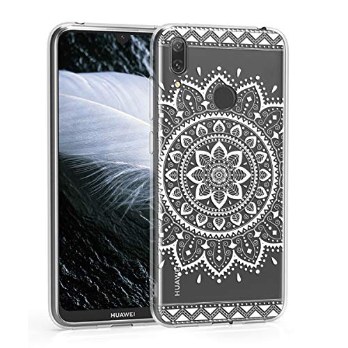 kwmobile Carcasa Compatible con Huawei Y7 (2019) / Y7 Prime (2019) - Funda Silicona TPU Flor Azteca Blanco/Transparente