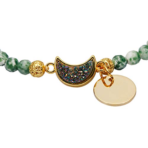 KYEYGWO Pulseras de cuentas facetadas de 4 mm para mujeres y hombres, pulseras de piedra curativa de cuarzo con revestimiento de titanio ajustable para joyería, Piedra Metal, Jaspe de dálmata verde