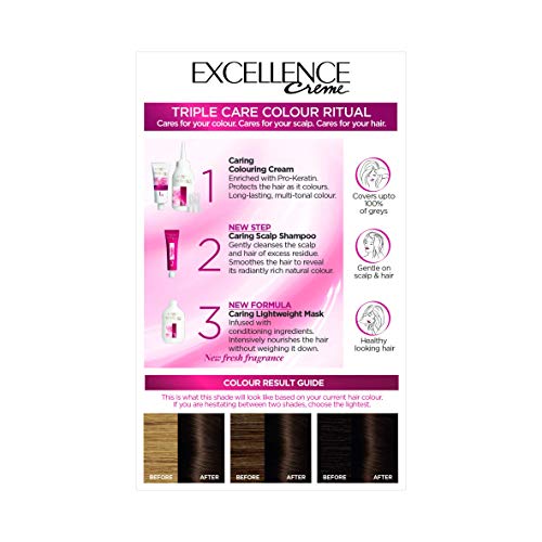 L 'Oreal Paris 5011408065008 - Excellence Creme 4 tinte para el cabello marrón oscuro natural, Pack de 3