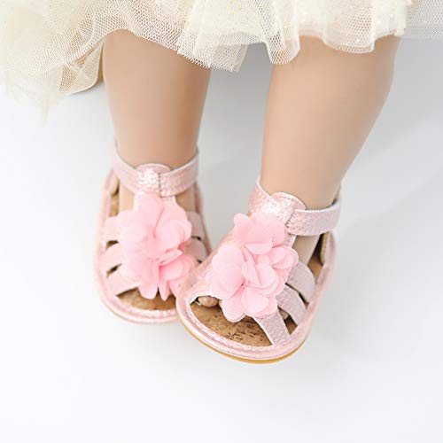 Lacofia Sandalias de Verano para bebé niñas Zapatos de Vestir de Flores de Infantiles para bebé Rosa 6-12 Meses