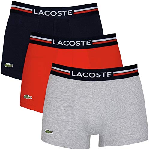 Lacoste 5H3386 Bóxer, Marine/Argent Chine-Rouge, S (Pack de 3) para Hombre