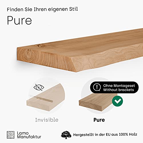 LAMO Manufaktur Estante de Madera con Borde Natural, Modelo Pure, Estante sin Soportes, Rustico 60cm, LW-01-A-003-60