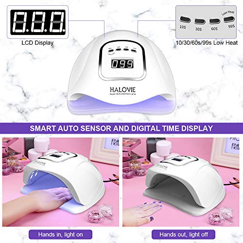 Lámpara LED UV Uñas, HALOVIE 150W Lámpara Secador de Uñas LED UV Gel Esmalte de Uñas Curado Luz Máquina Pantalla LCD Táctil Sensor Automático con 4 Temporizadores Profesional para Manicura Pedicura