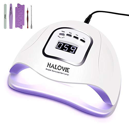 Lámpara LED UV Uñas, HALOVIE 150W Lámpara Secador de Uñas LED UV Gel Esmalte de Uñas Curado Luz Máquina Pantalla LCD Táctil Sensor Automático con 4 Temporizadores Profesional para Manicura Pedicura