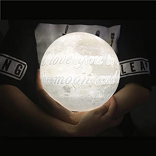 Lampara Luna Personalizada 3D Con Tu Foto Y Texto, USB Recargable 16 colores Control remoto y táctil controlar, Regalos para Novio, Novia, Amigo, Padre y Tu Madre, Moon Light Lamp Diámetro 18 cm