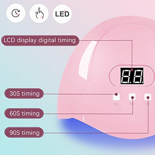 Lampara Secadora de Uñas LED/UV Para Esmalte de uñas de Gel, 54w Lampara Led Uñas Cura La Luz Con 3 Modos Tiempo Y Pantalla LCD, Lampara UV uñas Para Manicura/Pedicure Nail Art en el Hogar Y ei Salón