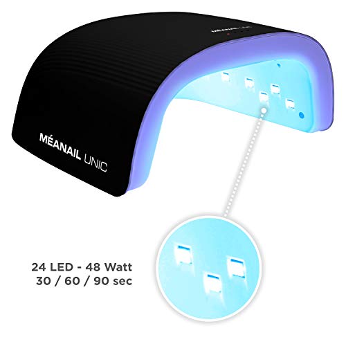 Lampara UV y LED 48W - Set Completo Secador de Uñas Gel Manicura y Pedicura - Kit Edition Deluxe Black con Decoración y Esmaltes Semipermanentes para Uñas - Cruelty free, Meanail Paris