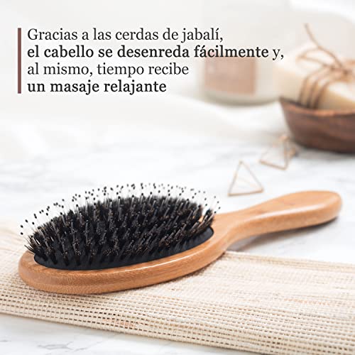 lampox® Cepillo de bambú con cerdas de jabalí, masaje de cabeza, cuidado del cabello