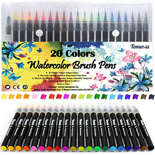 Lápices de acuarela para colorear, 20 pinceles para manualidades, colorear libros, bocetos, pintura de caligrafía, con 1 pincel de agua con punta de fieltro