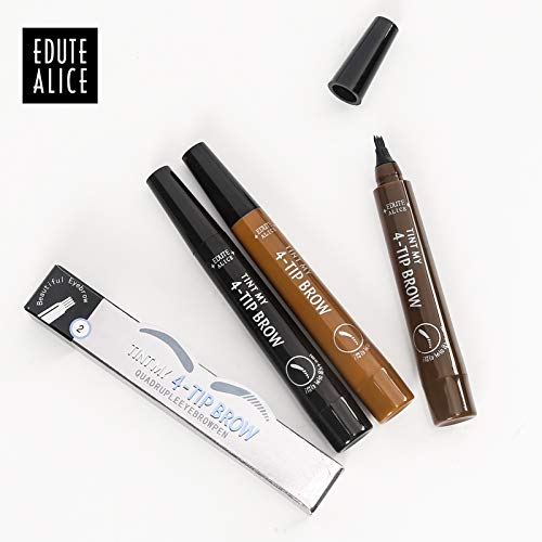 Lapiz de Cejas 2020 nueva colección, Waterproof Cuatro 4 Puntas Tattoo Eyebrow Larga duración Gel Para Maquillaje de Ojos KIT COLORES COMBINADOS (Negro+Dark Marrón)