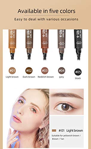 Lapiz de Cejas 2020 nueva colección, Waterproof Cuatro 4 Puntas Tattoo Eyebrow Larga duración Gel Para Maquillaje de Ojos KIT COLORES COMBINADOS (Negro+Dark Marrón)