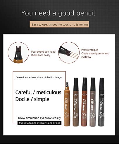 Lapiz de Cejas 2020 nueva colección, Waterproof Cuatro 4 Puntas Tattoo Eyebrow Larga duración Gel Para Maquillaje de Ojos KIT COLORES COMBINADOS (Negro+Dark Marrón)