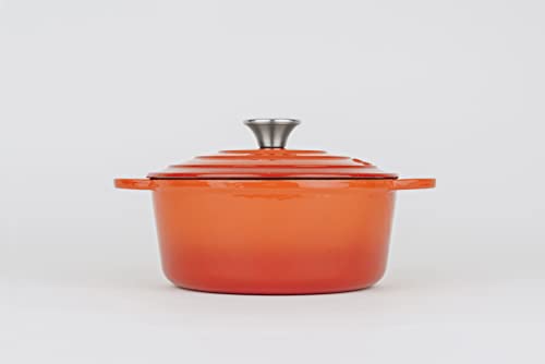 Lätt Home Orange Collection Cocotte Hierro Fundido, Cacerola de Hierro Fundido Esmaltado, Todas las fuentes de calor (Redonda, 22cm, 3,35 l)