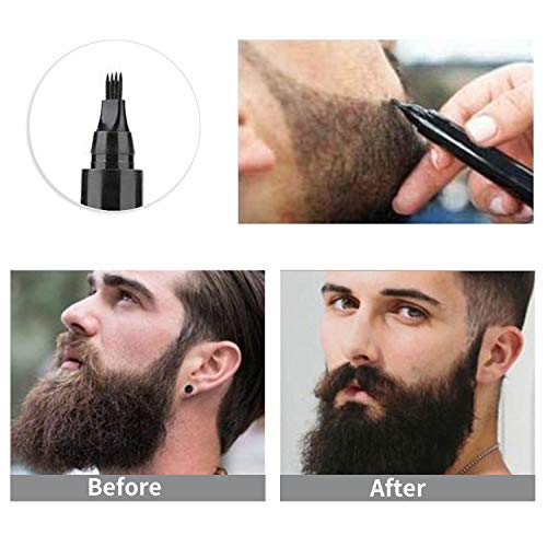 LATTCURE Kit de relleno de barba, 1 pincel, cobertura duradera, bigote, resistente al agua, 4 puntas, cepillo suave, color negro