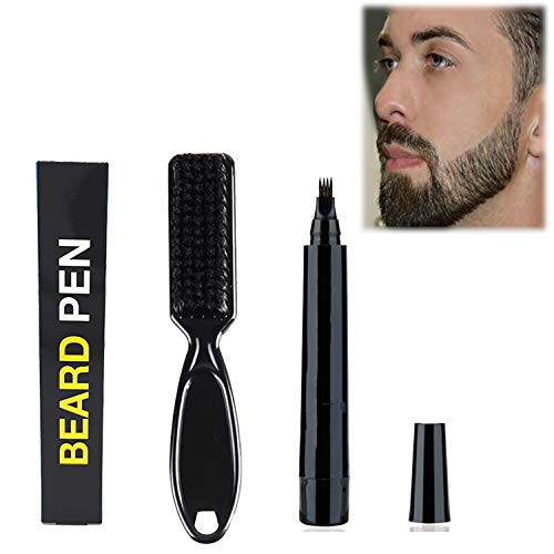 LATTCURE Kit de relleno de barba, 1 pincel, cobertura duradera, bigote, resistente al agua, 4 puntas, cepillo suave, color negro