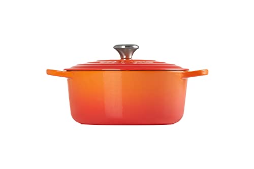 Le Creuset Evolution Cocotte con Tapa, Redonda, Todas Las Fuentes de Calor Incl. inducción, 5,3 l, Hierro Fundido, Naranja(Volcánico), 26 cm